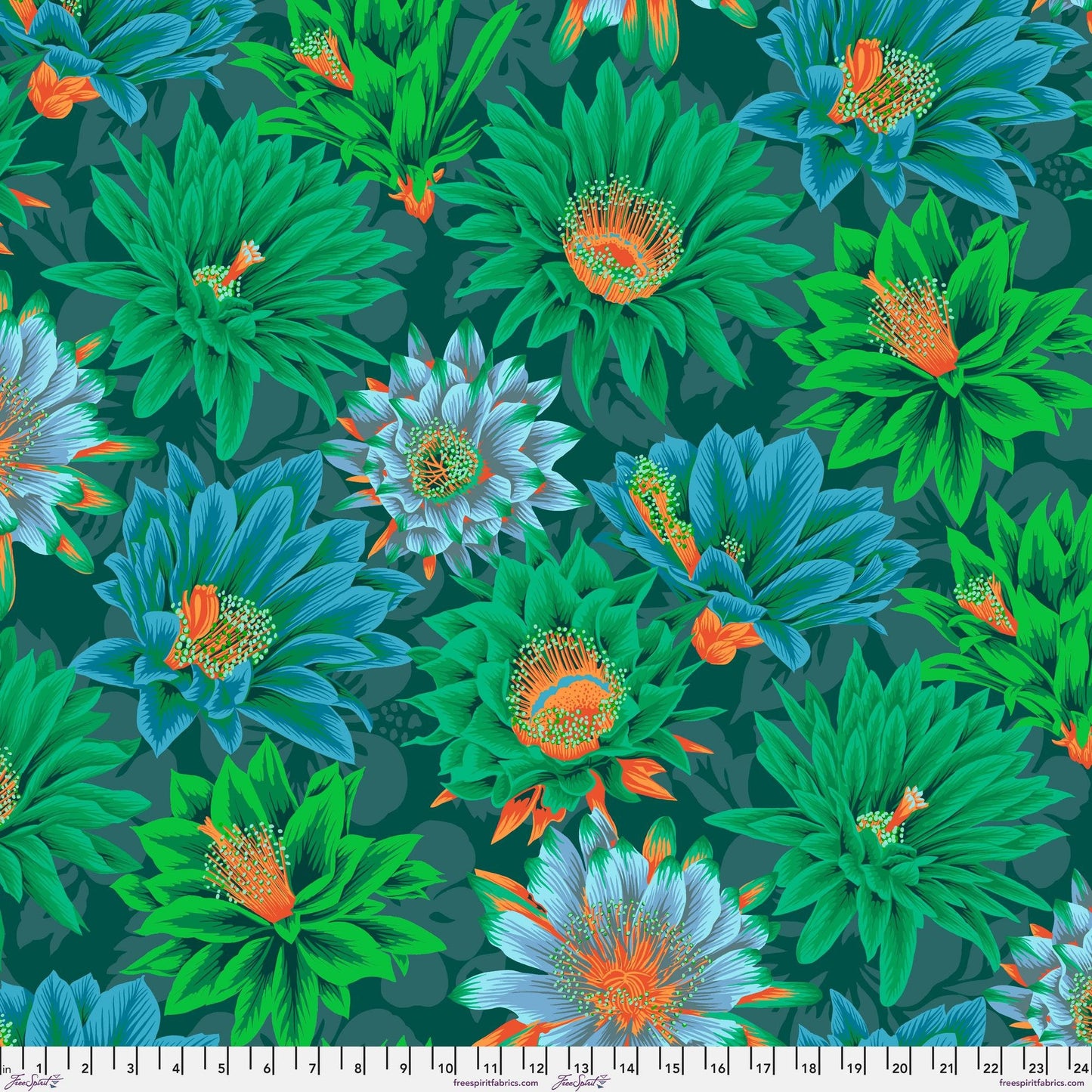 Cactus Flower Green Kaffe Fassett Collective FreeSpirit Fabric PWPJ096 GREEN 100% Quilters Cotton Fabric Fetish