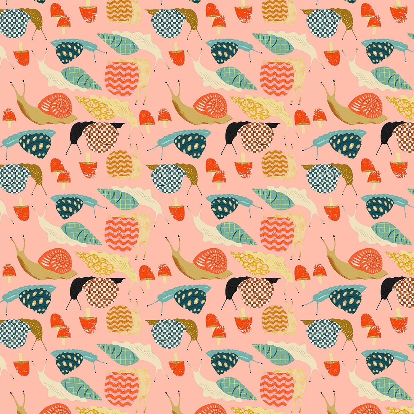 Snails Peach Flora & Fauna Faye Guanipa Dear Stella Fabric Quilters Cotton STELLA DFG2653 Fabric Fetish