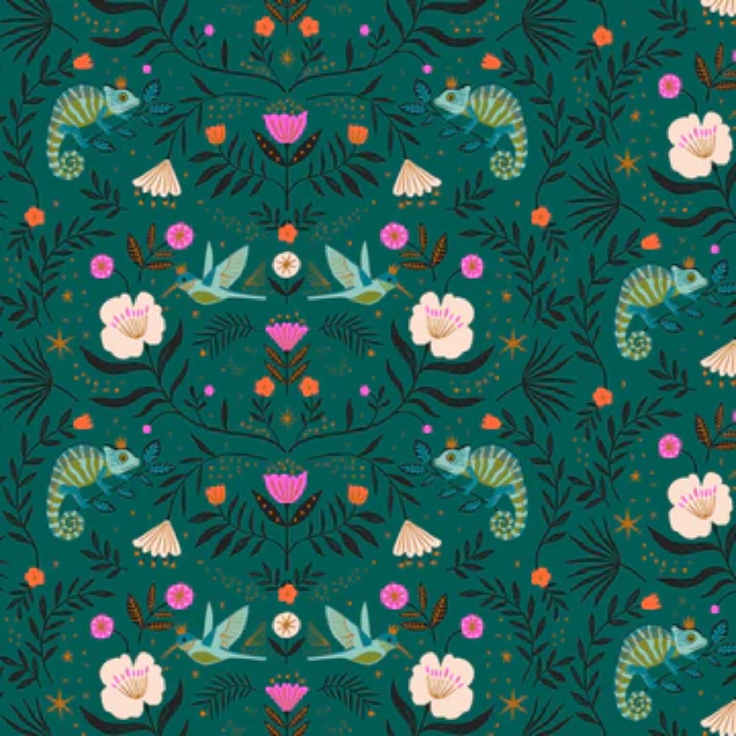 Mirrored Chameleons Gold METALLIC Jungle Luxe Bethan Janine Dashwood Studio Quilters Cotton JLUXE2236 Fabric Fetish