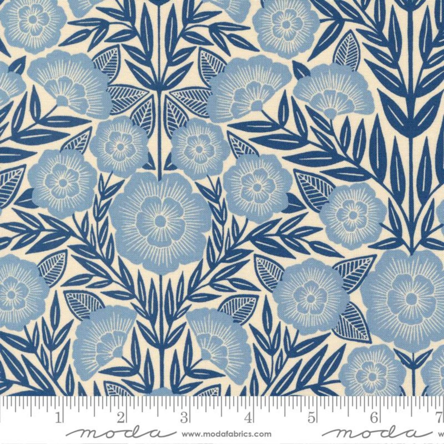 Main Floral Ecru Indigo Flower Press Katharine Watson Moda Quilters Cotton 3300 11 Fabric Fetish