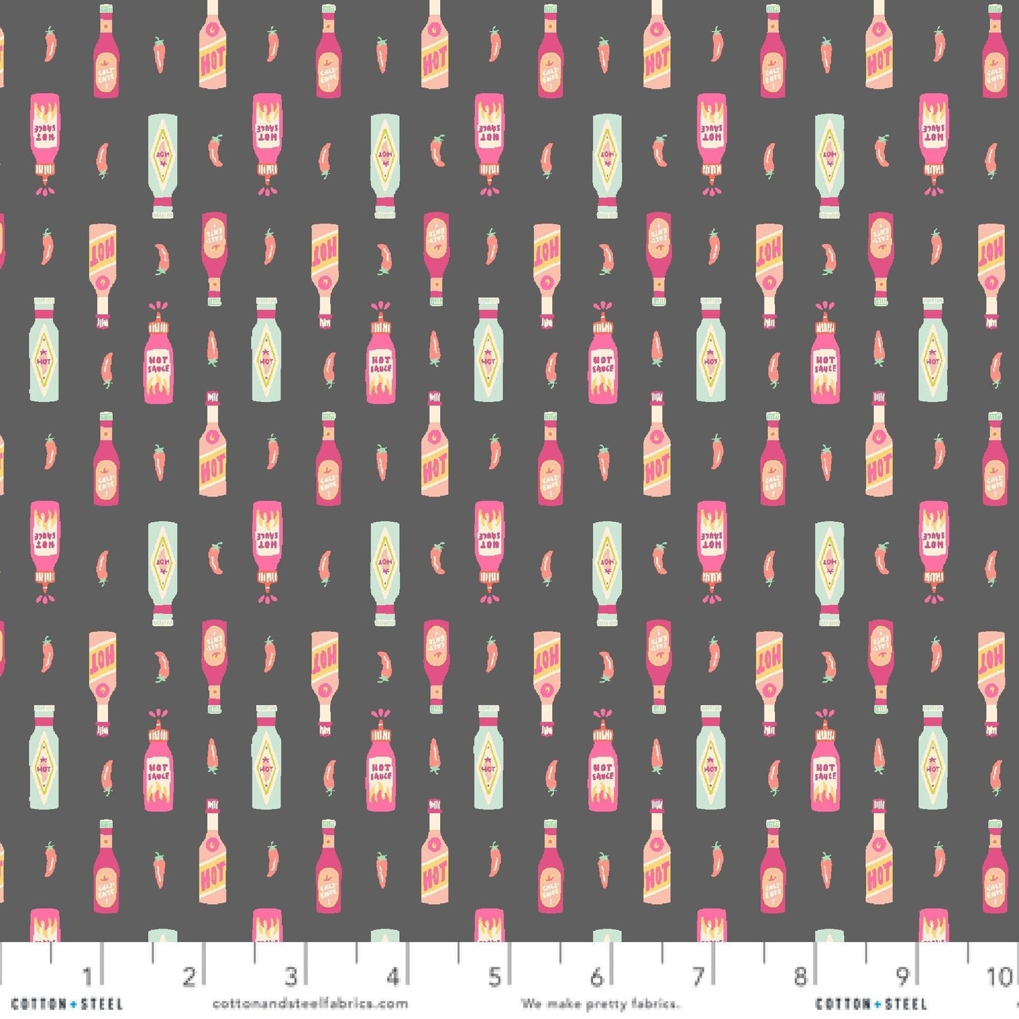 Flamin' Hot Feel the Heat Mini Market Beth Gray Cotton + Steel Quilters Cotton Hot Sauce Fabric Fetish