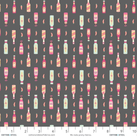 Flamin' Hot Feel the Heat Mini Market Beth Gray Cotton + Steel Quilters Cotton Hot Sauce Fabric Fetish