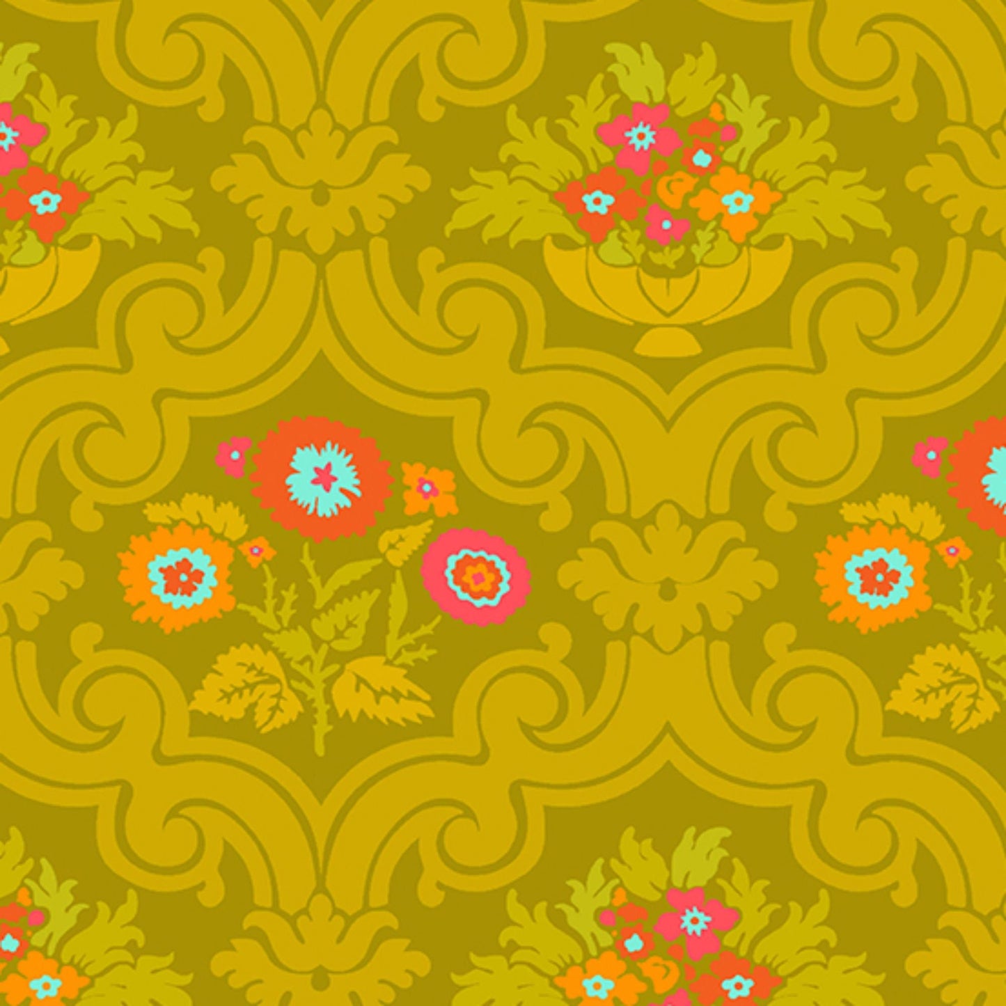 Courtyard Chartreuse Chrysanthemum Alison Glass Andover Fabric 100% Quilters Cotton Fabric Fetish