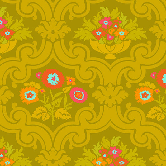 Courtyard Chartreuse Chrysanthemum Alison Glass Andover Fabric 100% Quilters Cotton Fabric Fetish