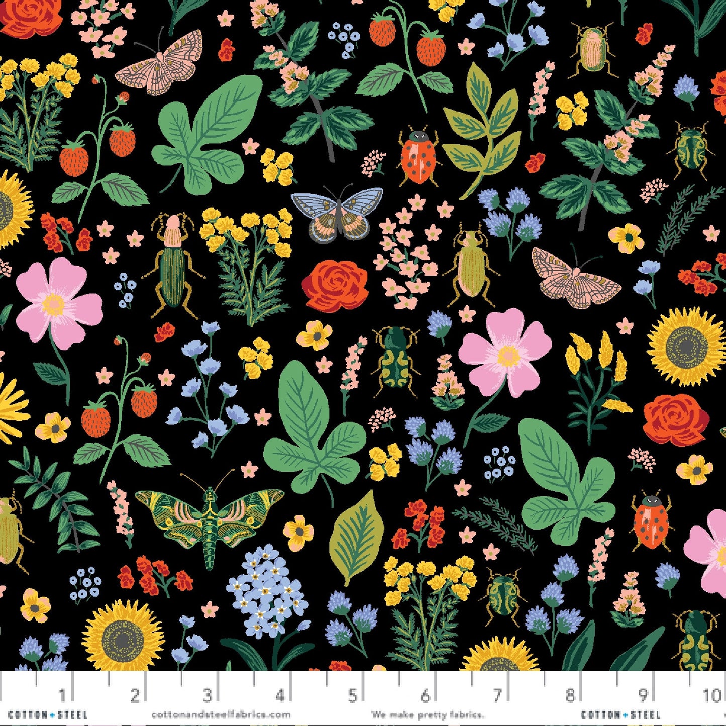 Curio Black METALLIC Curio Anna Bond Rifle Paper Co Cotton + Steel 100% Quilters Cotton RP1106 BK3M Fabric Fetish