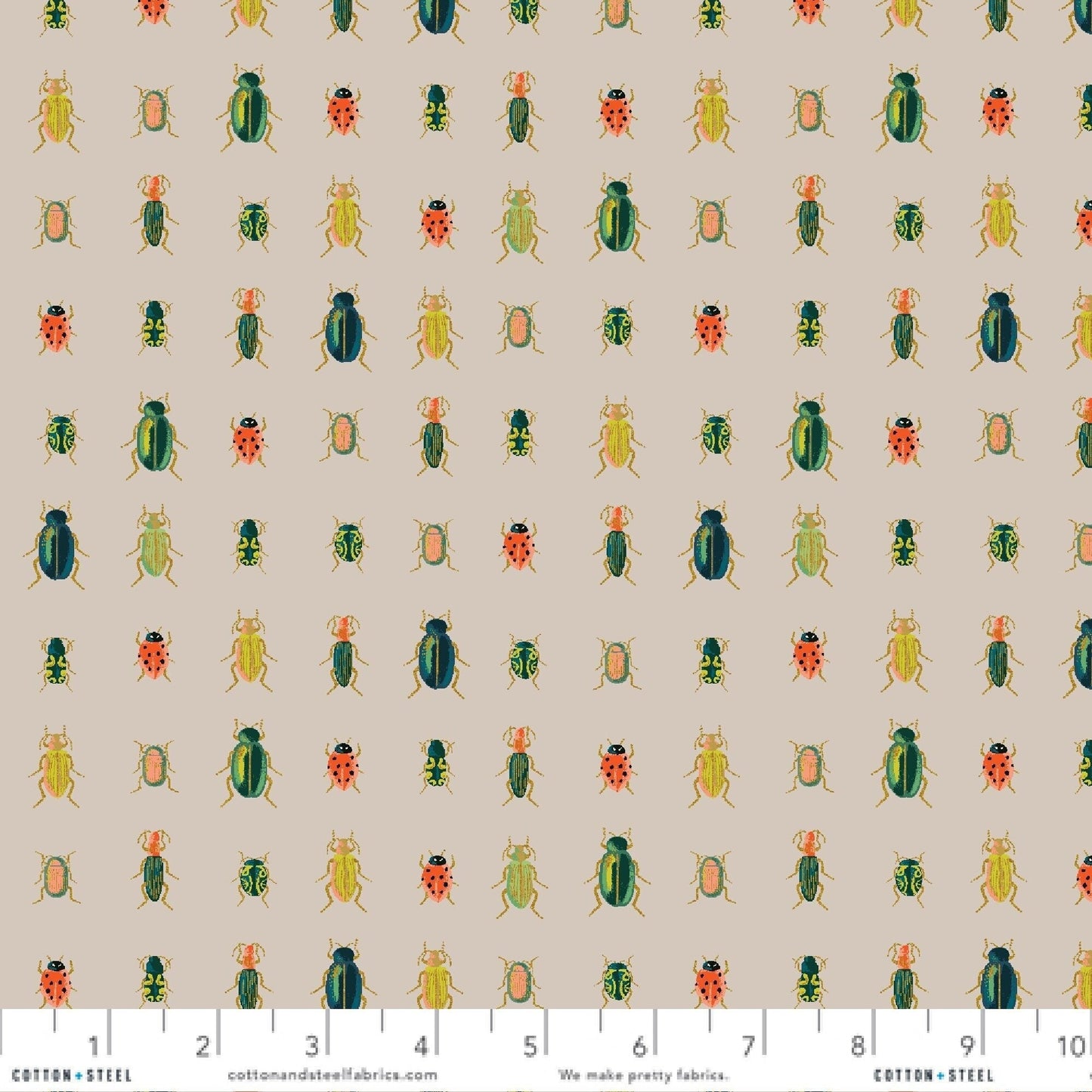 Beetles & Bugs Khaki METALLIC Curio Anna Bond Rifle Paper Co Cotton + Steel 100% Quilters Cotton RP1105 KH2M Fabric Fetish