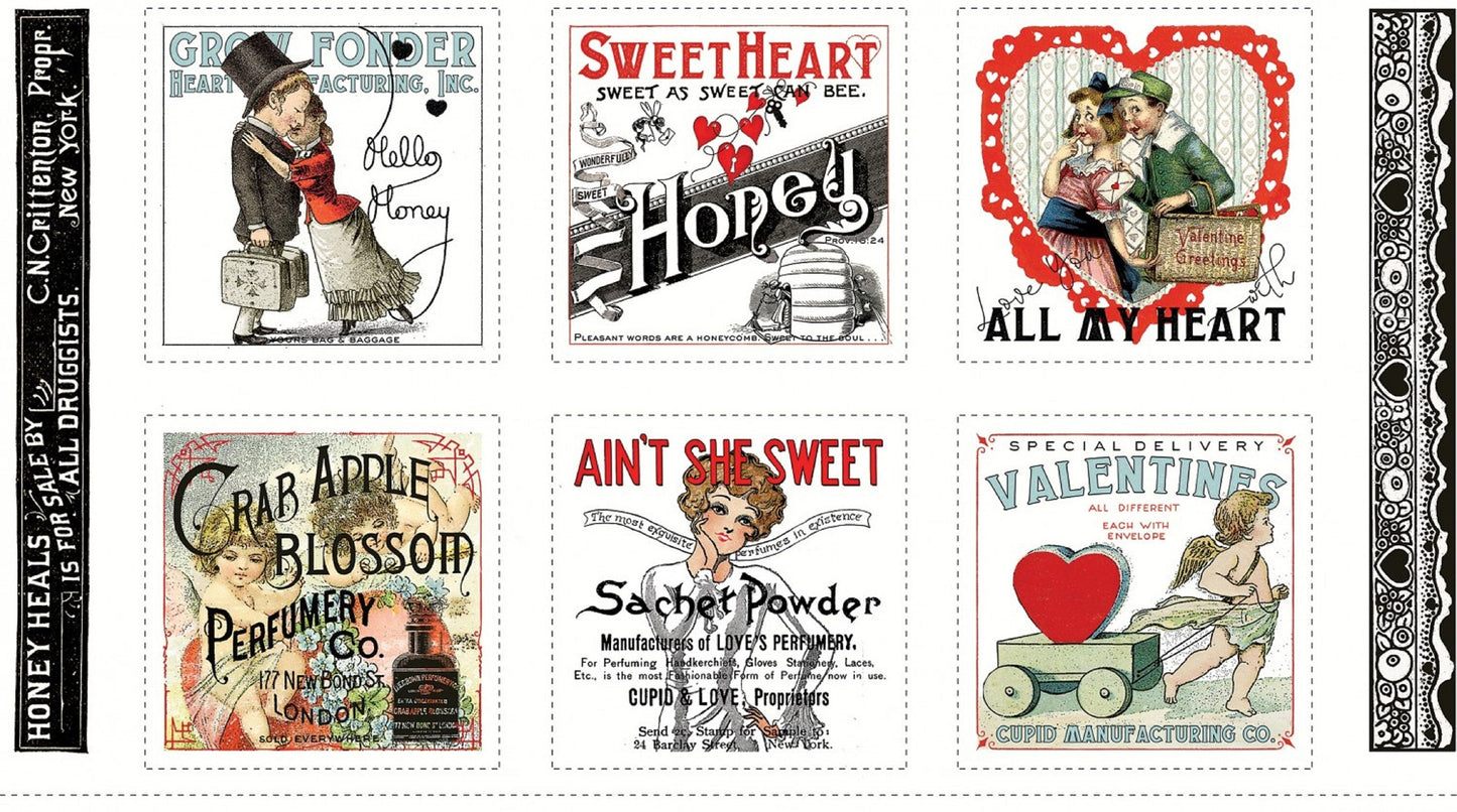 Valentine Ads Patch 24 Inch PANEL All My Heart J Wecker Frisch Riley Blake Fabrics PD14130R PANEL Fabric Fetish