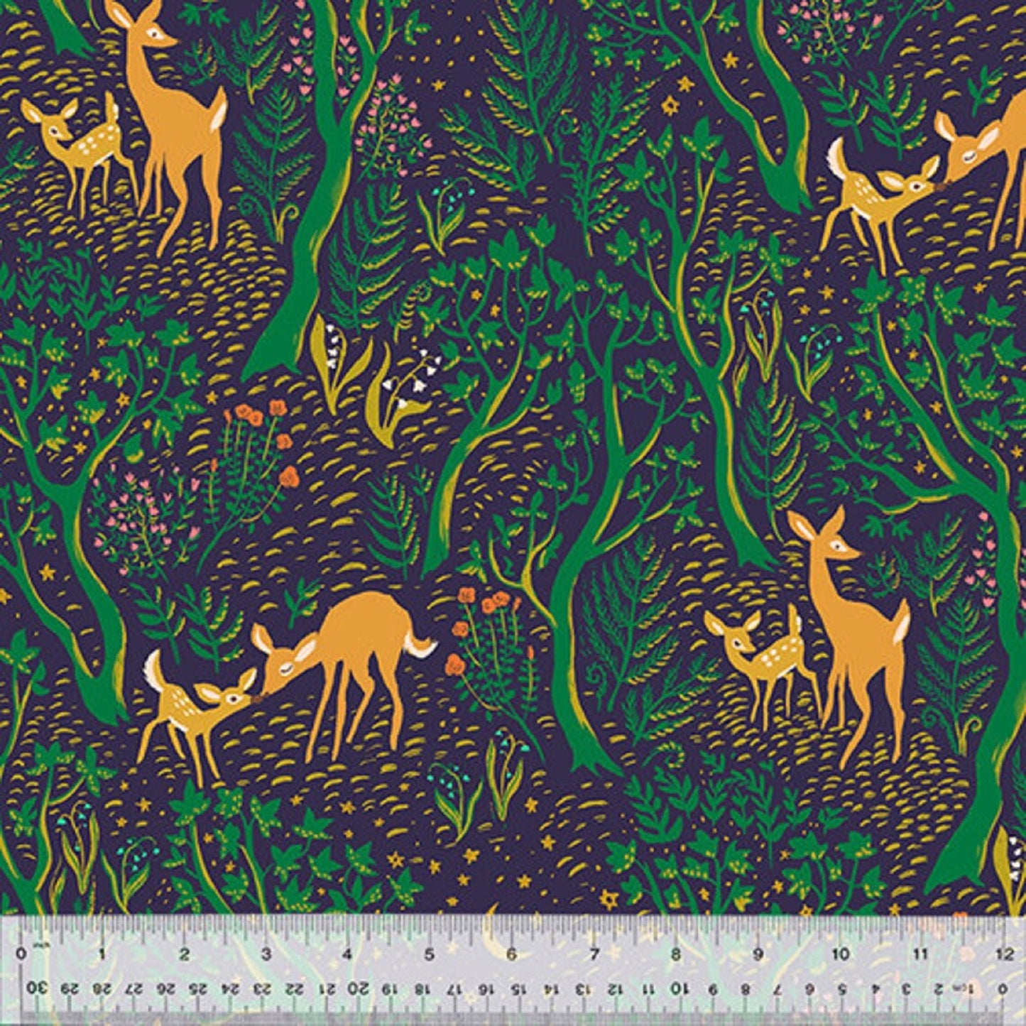 Night Visitor Midnight 108" WIDEBACK Heather Ross Windham Fabrics Quilters Cotton Quilt Backing Continuous Half Yard Cuts Fabric Fetish