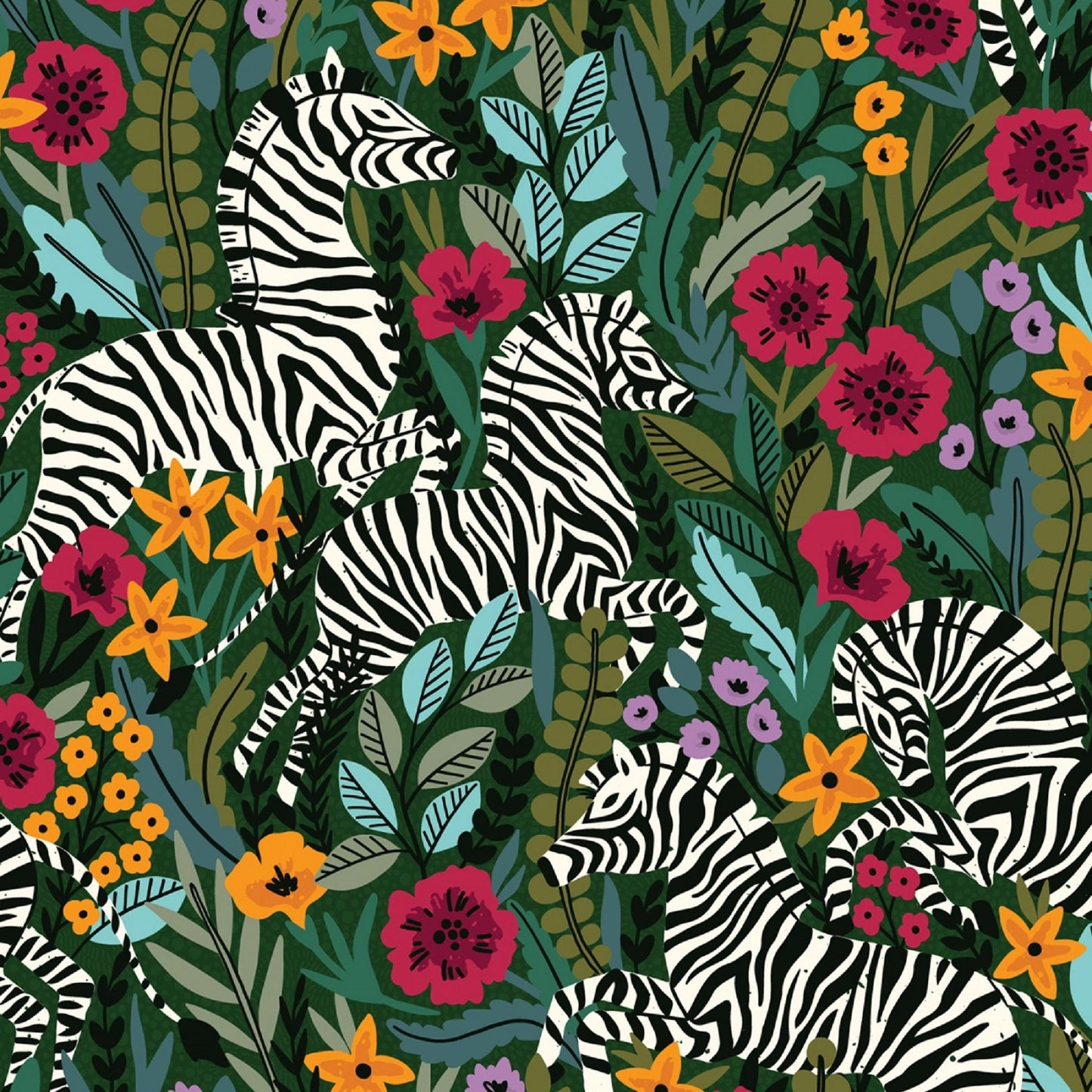 Zebras Green Zebras Frolicking Maria Galybina Cloud 9 ORGANIC Quilters Cotton 227372 X Fabric Fetish