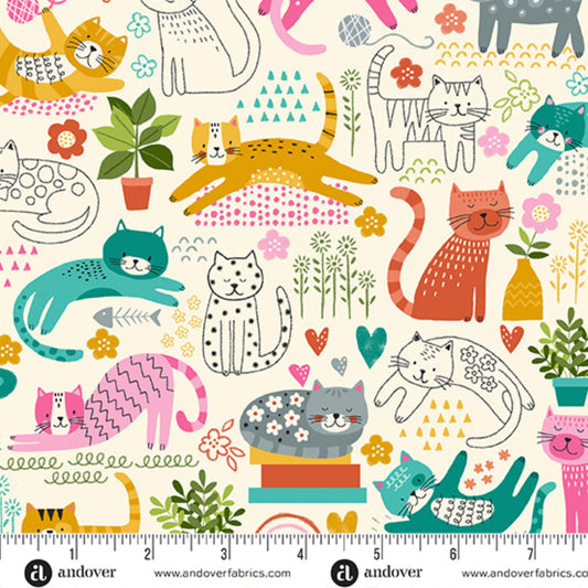 Cats Cream Whiskers Makower UK Andover Fabrics Quilters Cotton Fabric Fetish