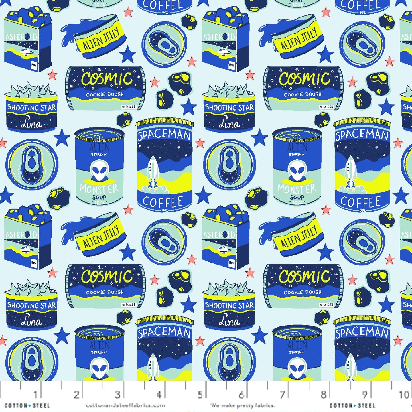 Space Treats Eat and Run Neon Monster Shop ANS Studios Cotton + Steel Quilters Cotton Fabric Fetish