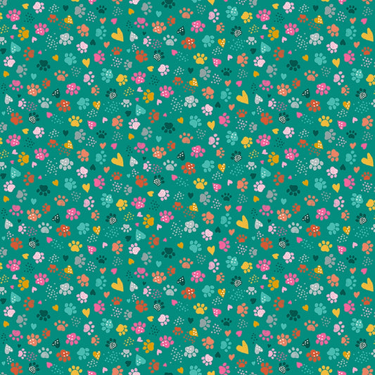 Cat Paws Teal Whiskers Makower UK Andover Fabrics Quilters Cotton Fabric Fetish