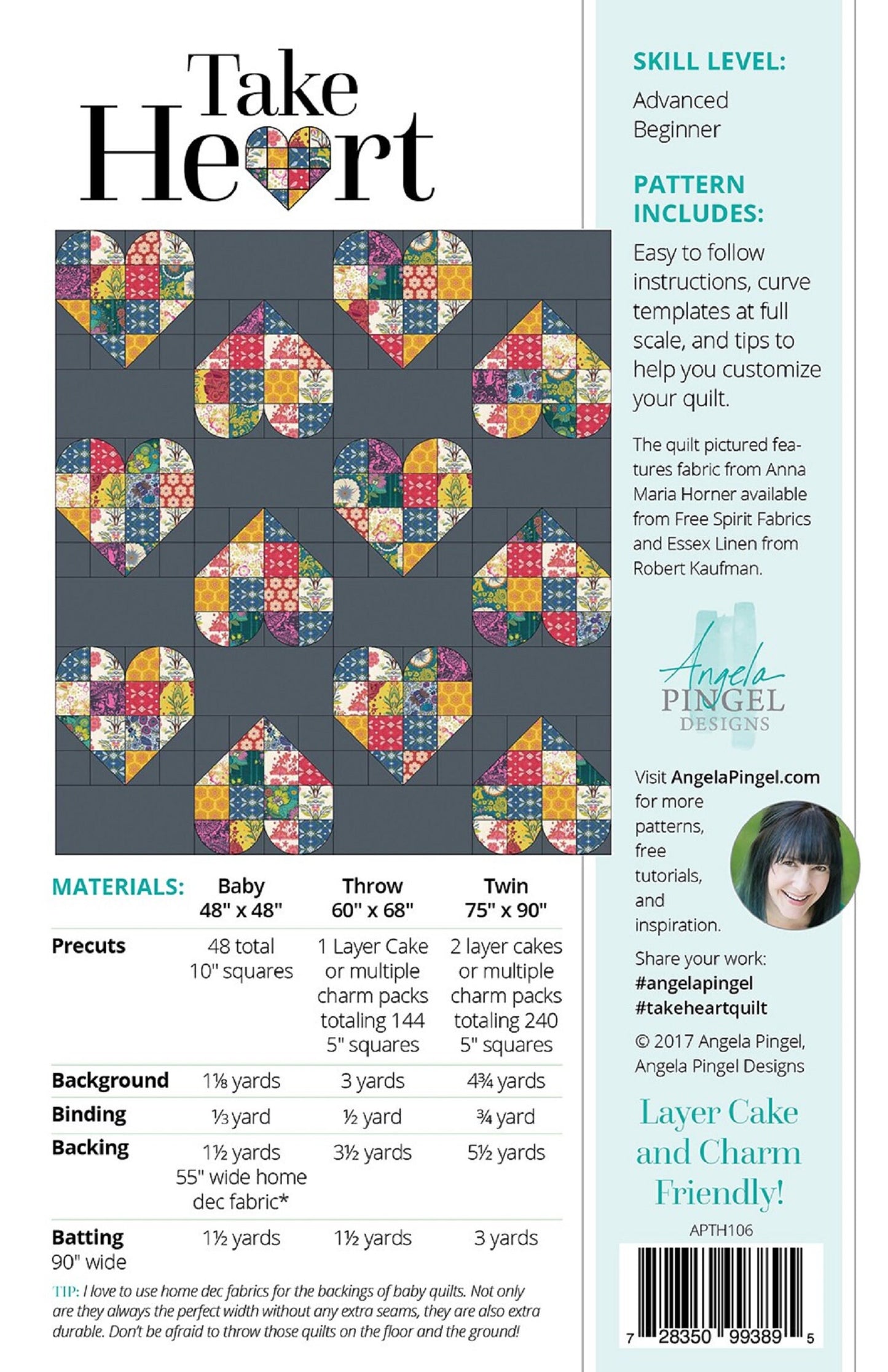 Take Heart Quilt Pattern Angela Pingel Designs Scrap or Fat Quarter bundle friendly 3 Sizes Fabric Fetish
