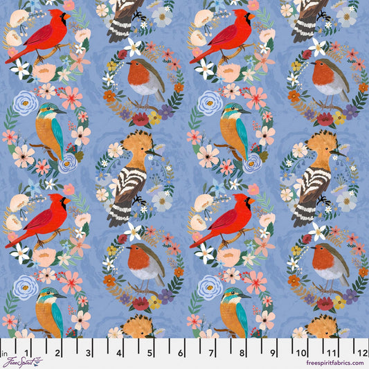 Bird Wreaths Blue Bird Garden Mia Charro Freespirit Fabrics 100% Quilters Cotton Fabric Fetish