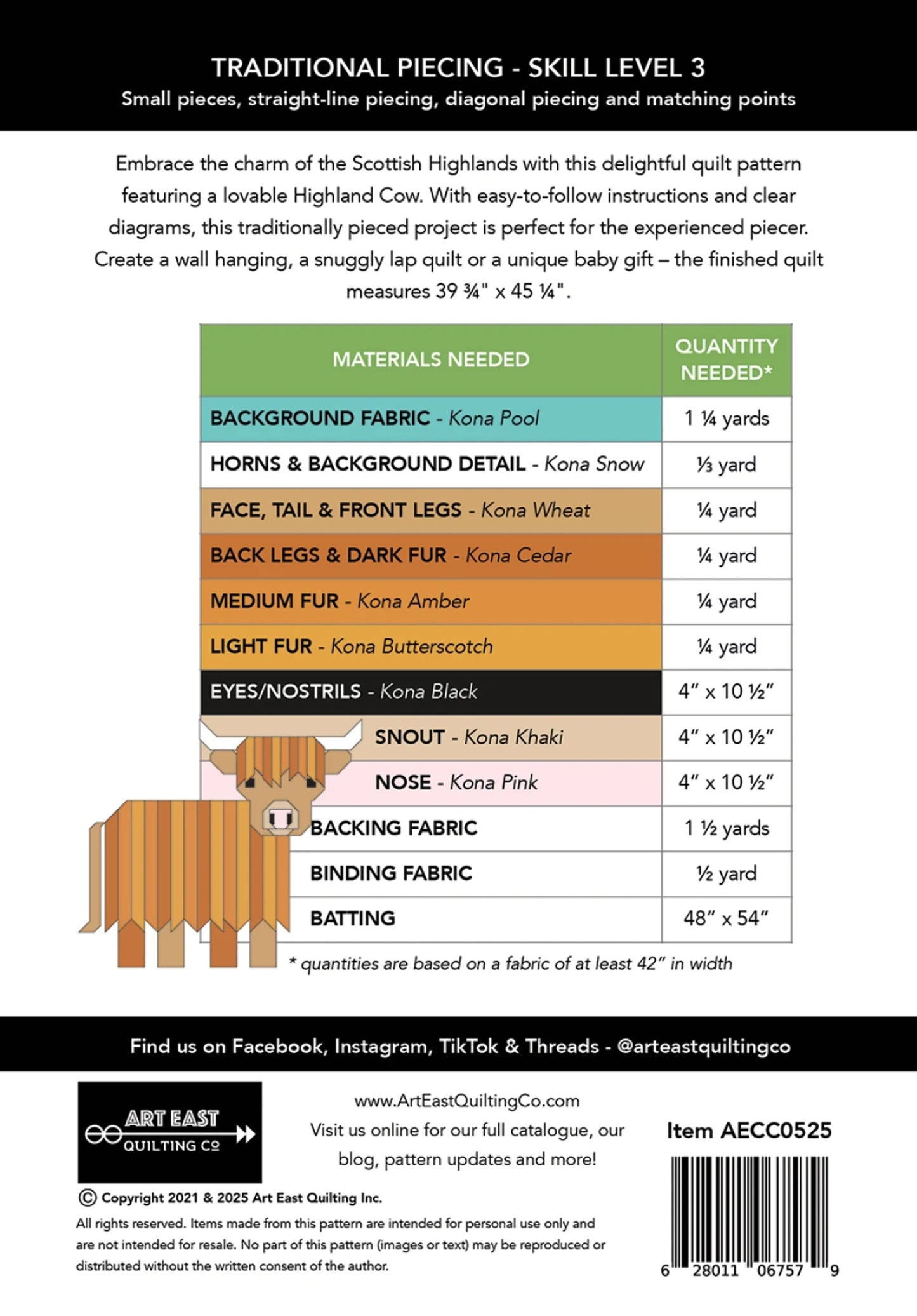 Cattle Call Quilt Pattern A Highland Cow Quilt - Art East Quilting Co - Scrap Friendly