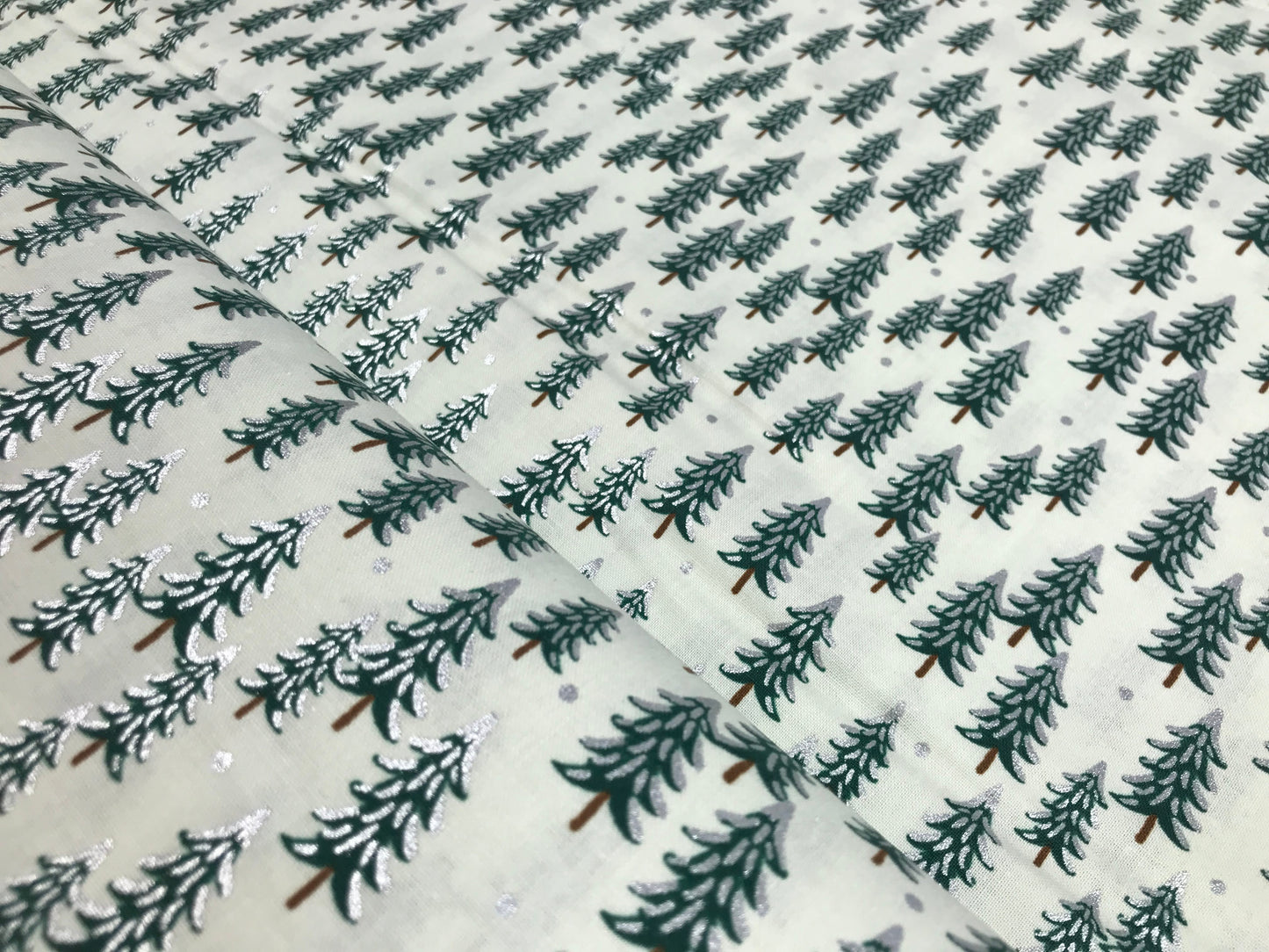 Rifle Paper Co - Cotton + Steel - Holiday Classics - Fur Trees Silver Metallic
