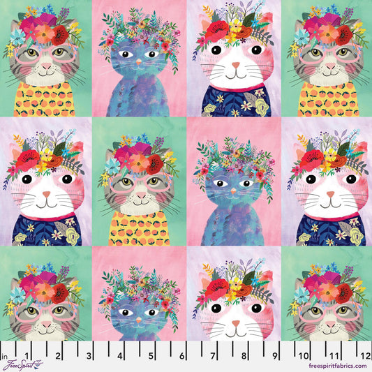 Kitty Multi - Floral Pets - Mia Charro - Freespirit Fabrics 100% Quilters Cotton