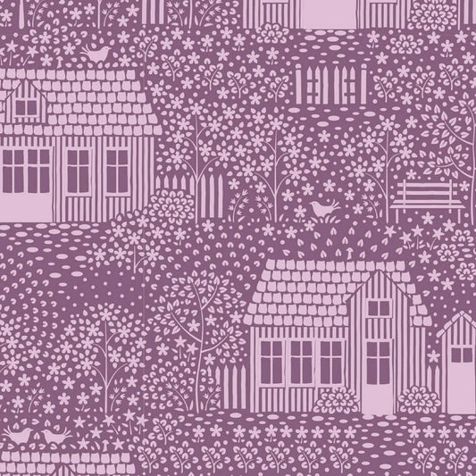 My Neighborhood Lilac - Hometown - Tilda Fabric - Tone Finnanger - 100% Quilters Cotton