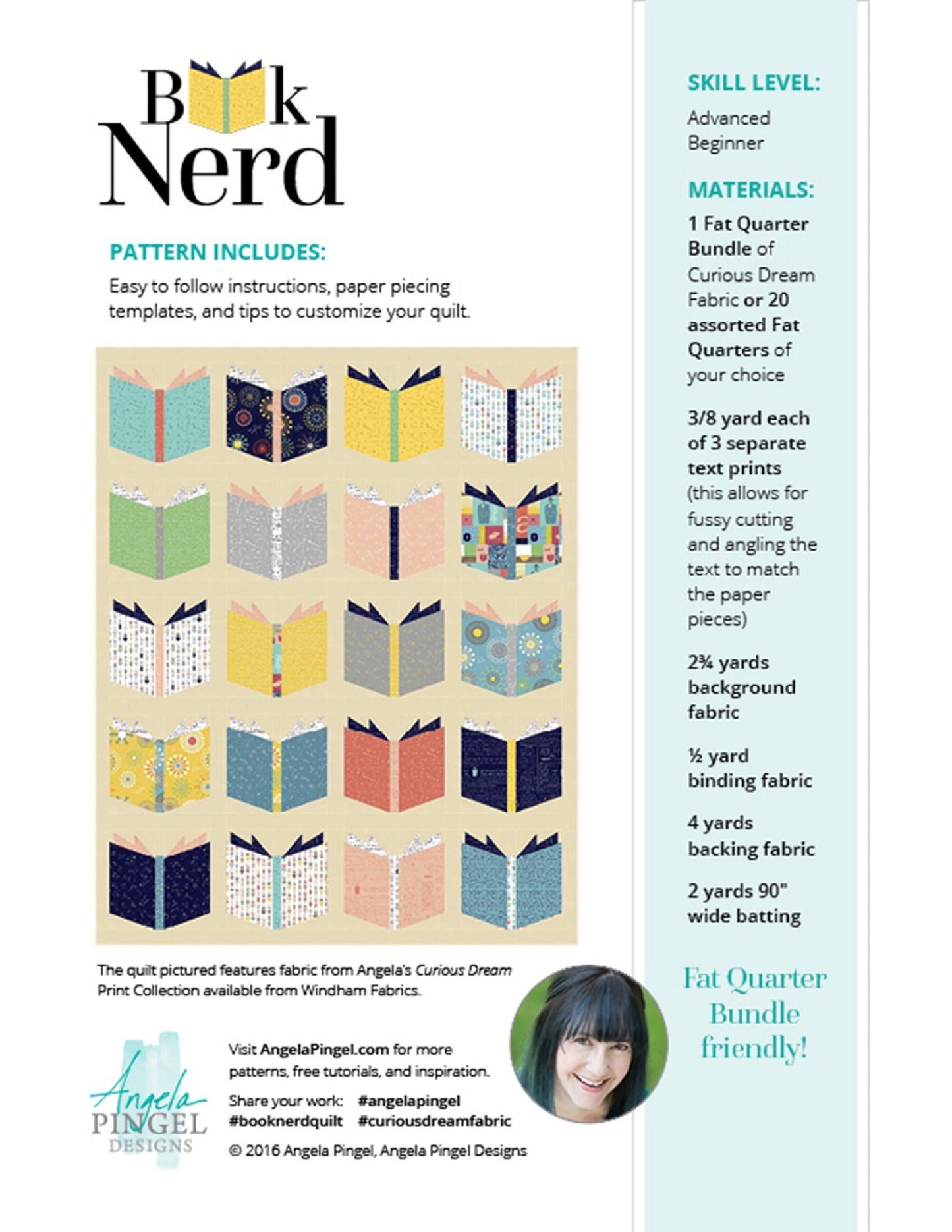 Book Nerd Quilt Pattern - Angela Pingel Designs  - Scrap or Fat Quarter bundle friendly