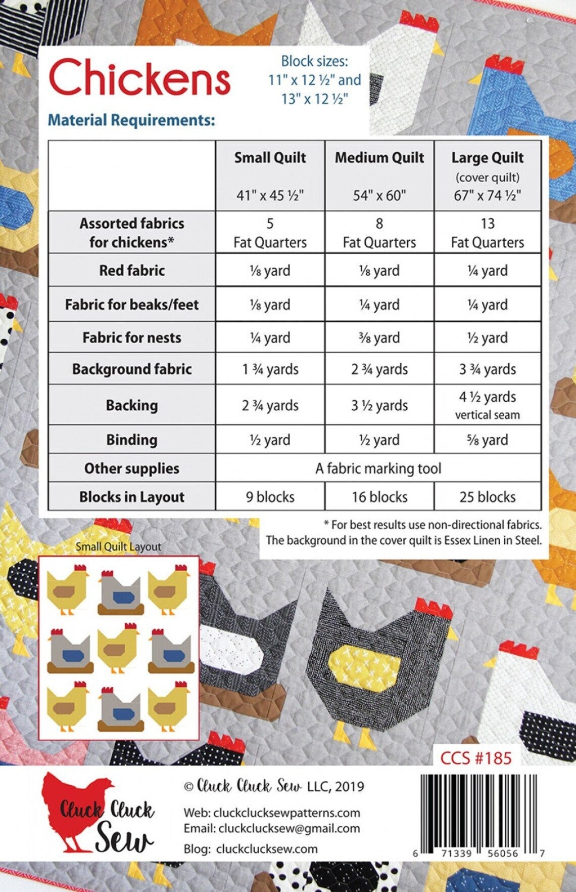 Chickens Quilt Pattern - Cluck Cluck Sew - Fat Quarter Friendly with 3 Size Options