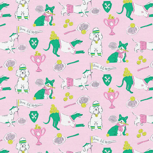 Game Set Match Light Pink Country Club Canines Krissy Mast Paintbrush Studio Fabric 100% Quilters Cotton 120 24736 Fabric Fetish