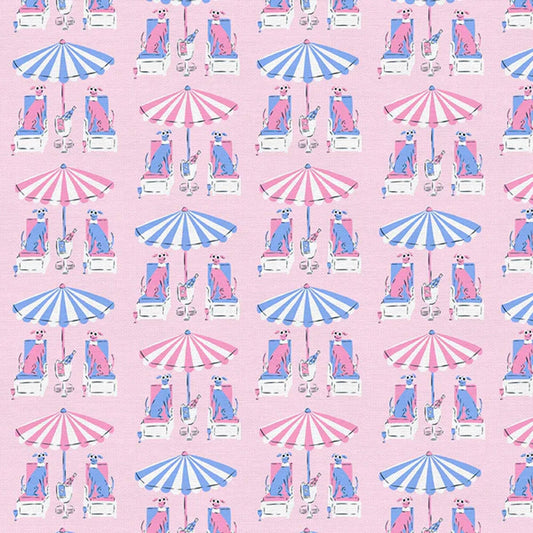 Apres Swim Dogs Blue Pink Country Club Canines Krissy Mast Paintbrush Studio Fabric 100% Quilters Cotton 120 24742 Fabric Fetish