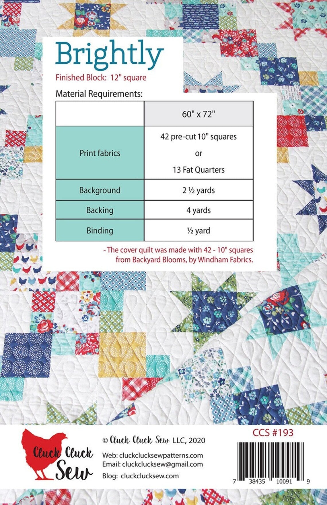 Brightly Quilt Pattern - Cluck Cluck Sew - Layer Cake and Fat Quarter Friendly in 4 Sizes Options