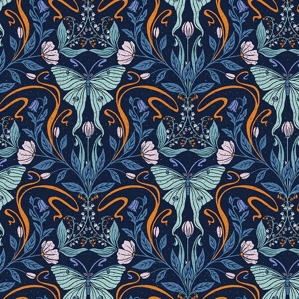 Moonlight Butterfly Navy La Luna Jillian Anderson Paintbrush Studio Fabric 100% Quilters Cotton 120 24418 Fabric Fetish