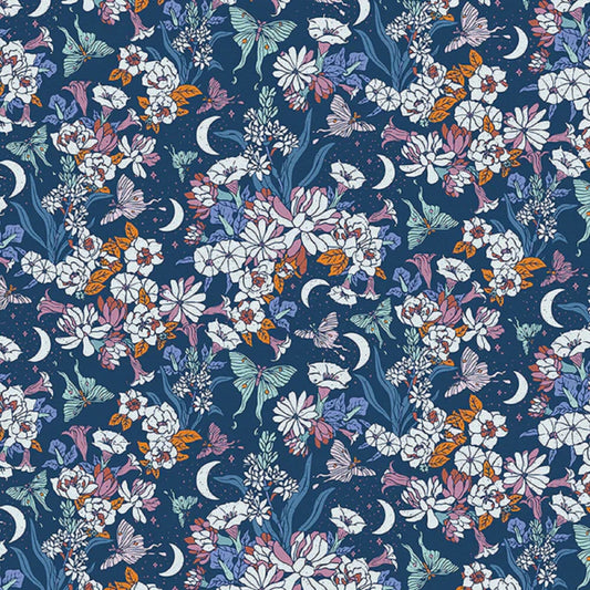 Moonlight Meadows Navy La Luna Jillian Anderson Paintbrush Studio Fabric 100% Quilters Cotton 120 24420 Fabric Fetish
