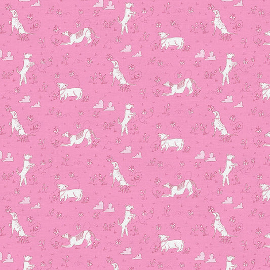 Doggie Toile Pink Country Club Canines Krissy Mast Paintbrush Studio Fabric 100% Quilters Cotton 120 24743 Fabric Fetish
