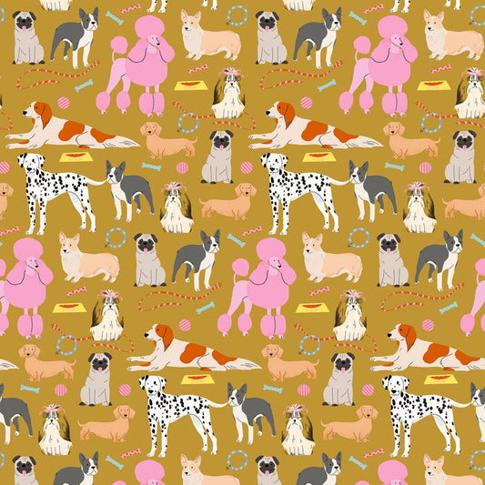 Dog Days Gold Dog Days House Designer Dear Stella Fabric STELLA DFG2834 GOLD Quilters Cotton Fabric Fetish