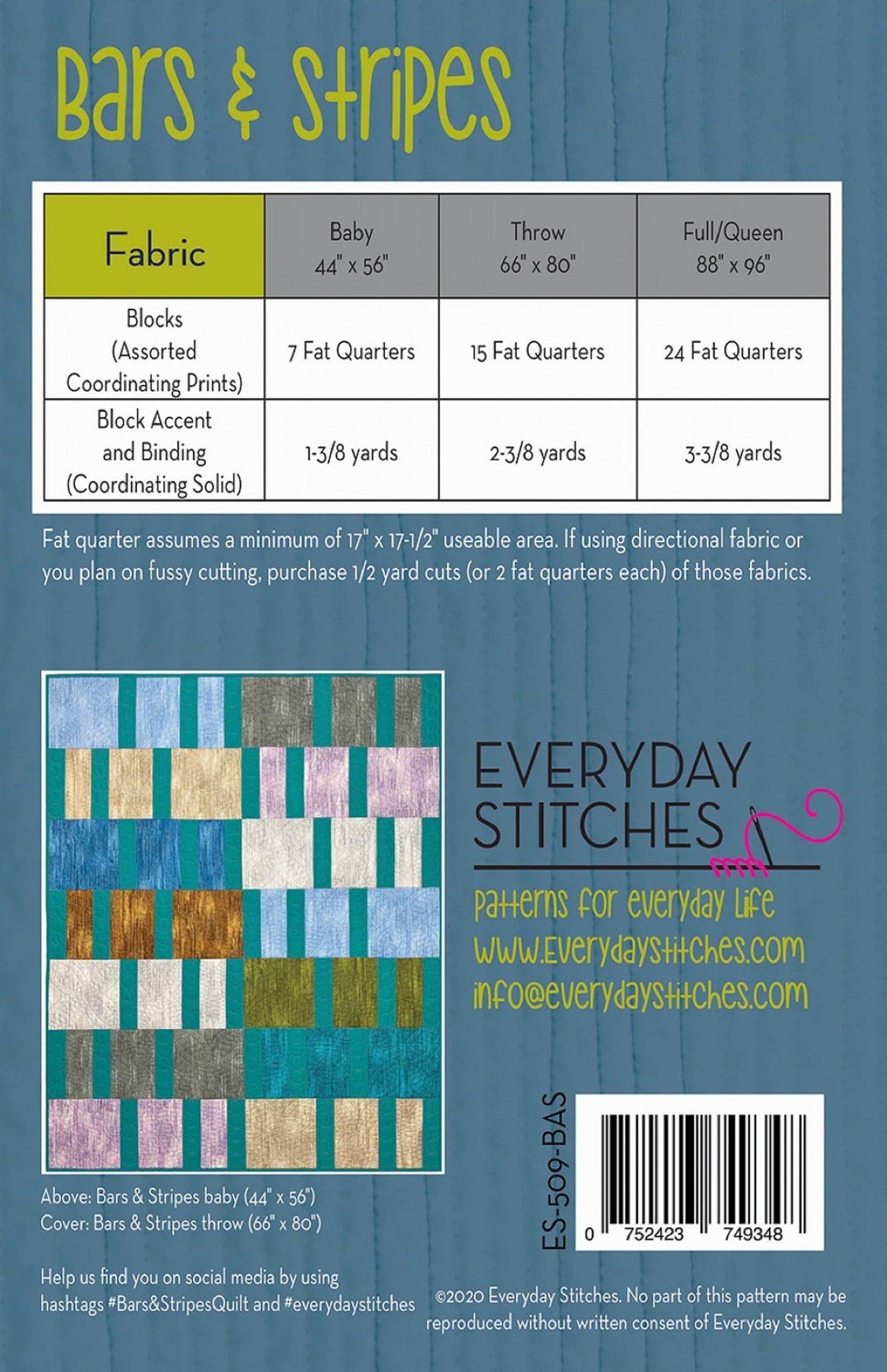 Bars & Stripes Quilt - Everyday Stiches - 3 Sizes