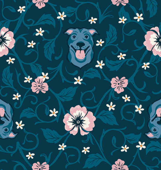 Pitbull Teal Navy Dog Park Sarah Watts Ruby Star Society Moda 100% Cotton Quilting Fabric Yardage Fabric Fetish