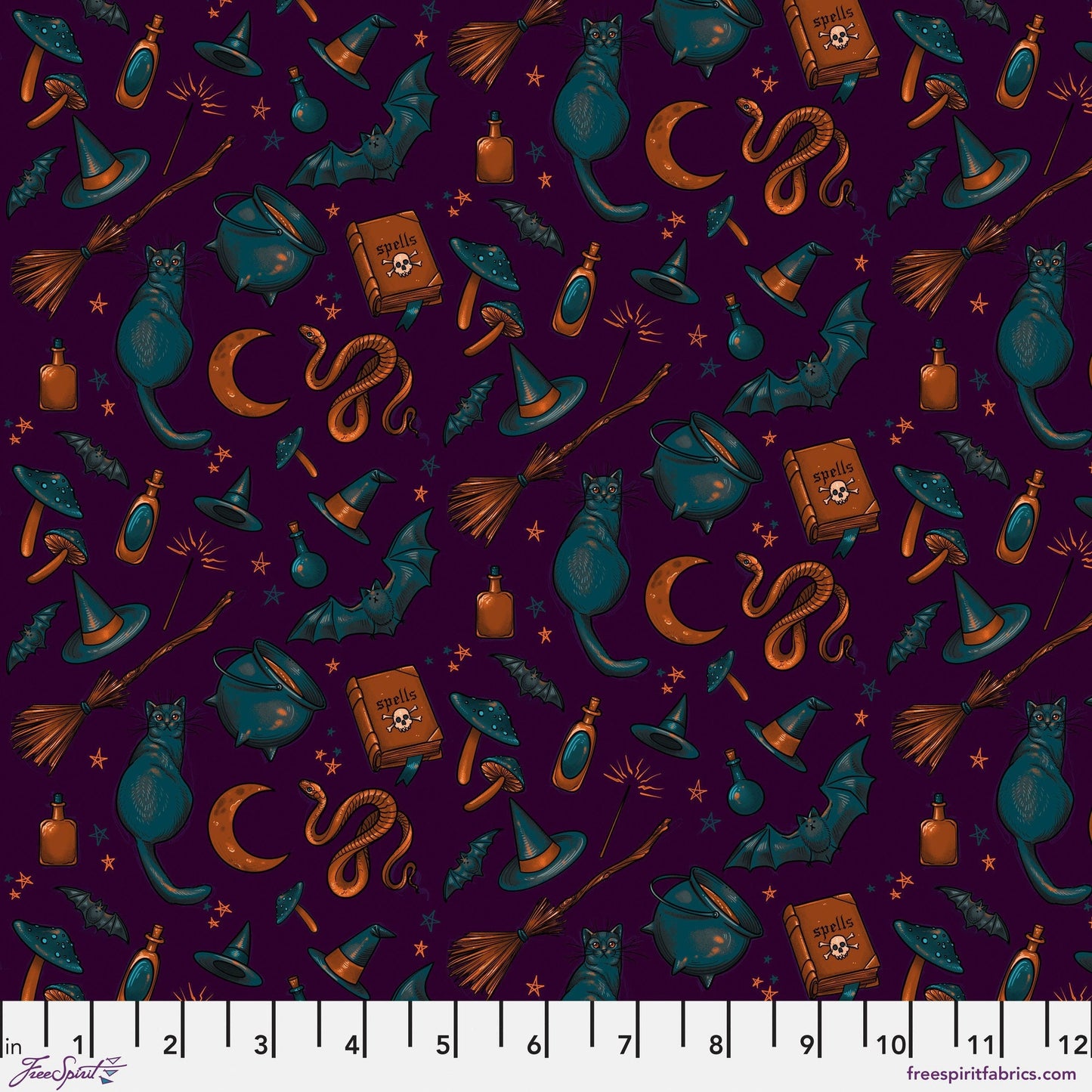 Cottage Halloween Purple Mystic Moonlight Rachel Hauer Freespirit Fabrics 100% Quilters Cotton Fabric Fetish