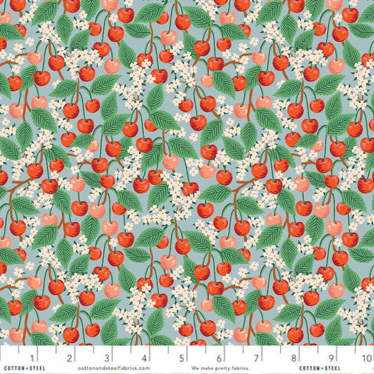 Cherry Blossom Light Blue Orchard Anna Bond Rifle Paper Co Cotton + Steel 100% Quilters Cotton Fabric Fetish