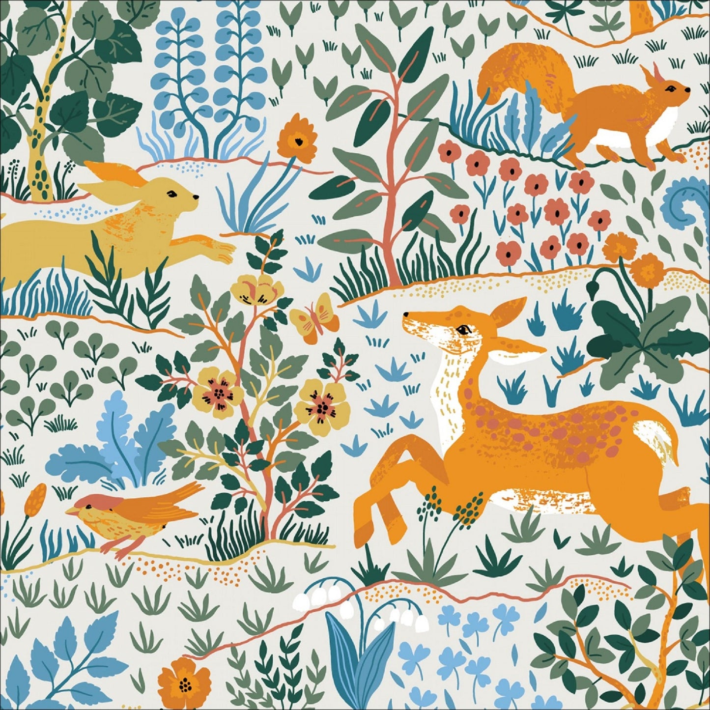 Wild Animals Light Baltic Woodland Maria Galybina Cloud 9 ORGANIC GOTS Certified Quilters Cotton Fabric Fetish