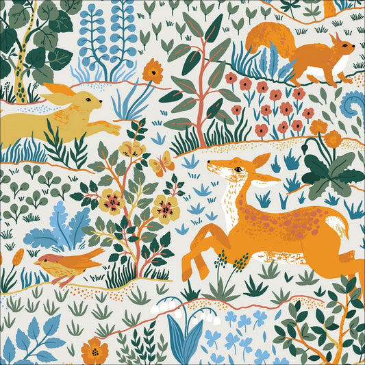 Wild Animals Light Baltic Woodland Maria Galybina Cloud 9 ORGANIC GOTS Certified Quilters Cotton Fabric Fetish