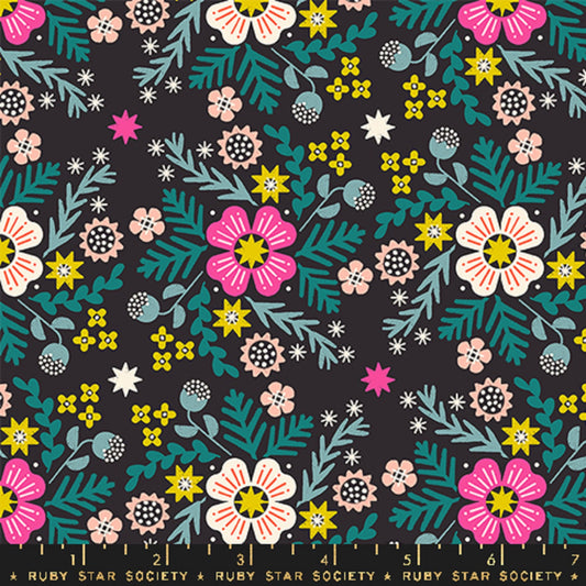 Funky Windflower Soft Black Pivot Rashida Coleman Hale Ruby Star Society Fabric Moda 100% Quilters Cotton Fabric Fetish