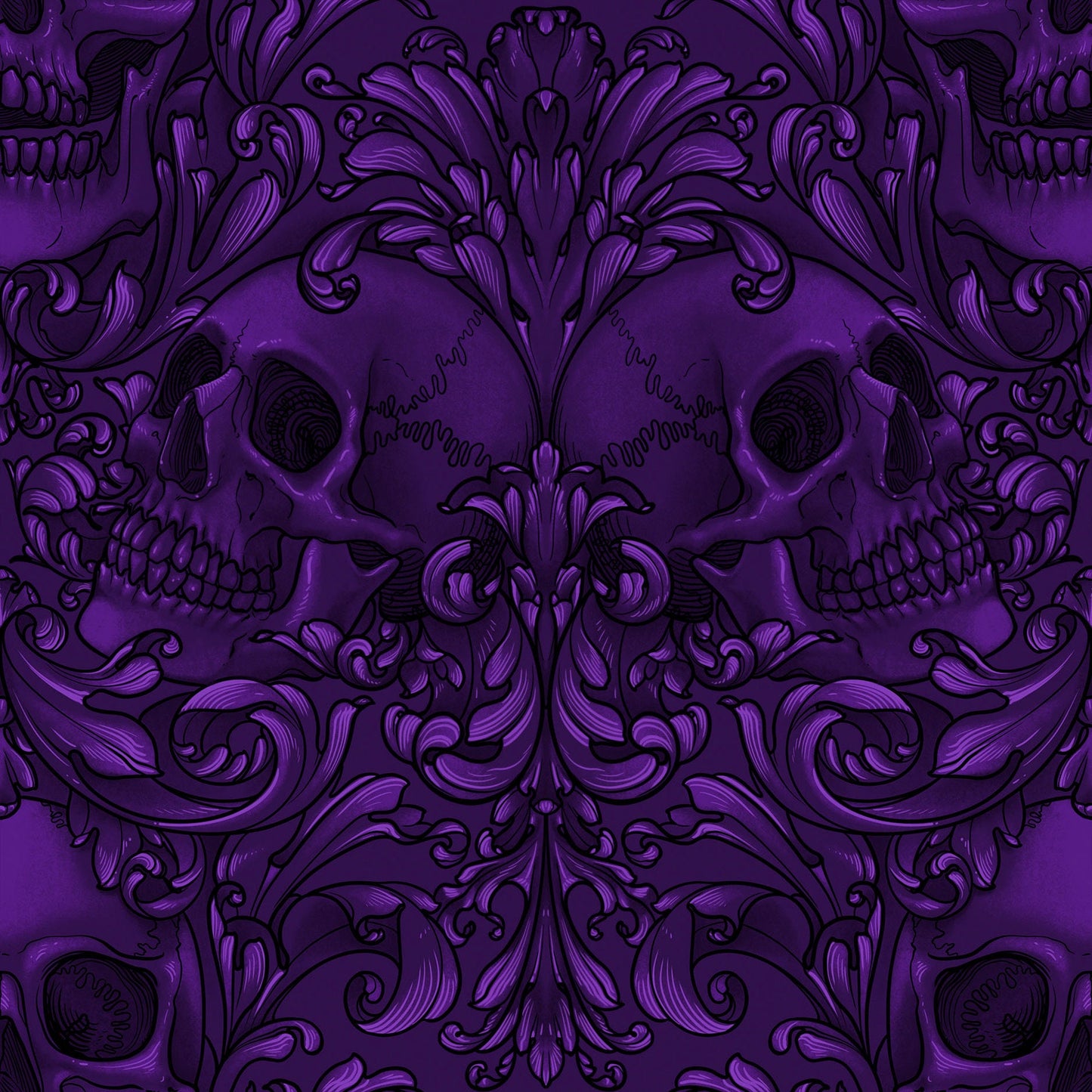 Skull Damask Purple Mystic Moonlight Rachel Hauer Freespirit Fabrics 100% Quilters Cotton Fabric Fetish