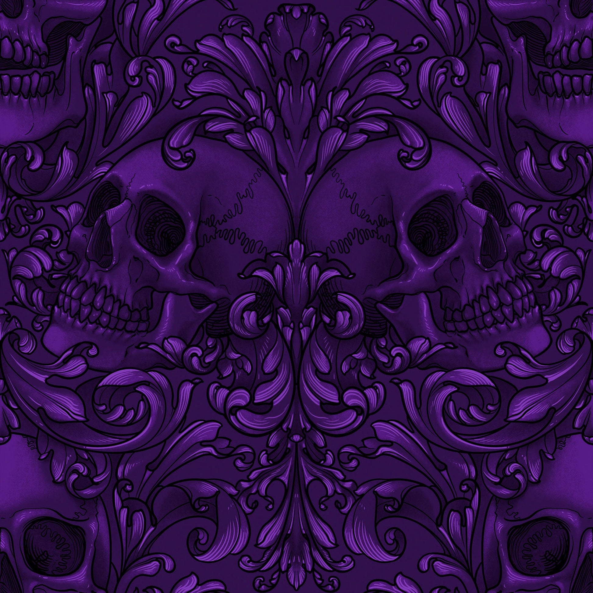 Skull Damask Purple Mystic Moonlight Rachel Hauer Freespirit Fabrics 100% Quilters Cotton Fabric Fetish