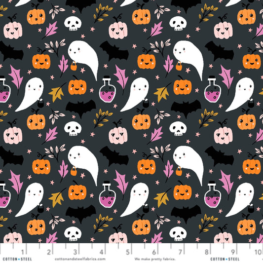 Ghostly Greetings To You Midnight Oil By the Glow of the Moon by Dominika Godette for Cotton + Steel Fabrics Quilters Cotton Fabric Fetish