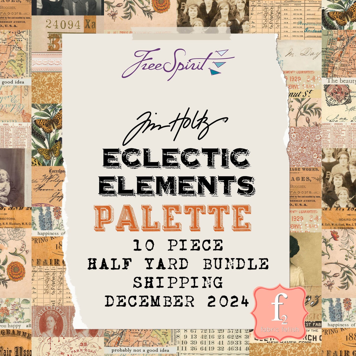 December - Palette ORANGE -  10pc Fat Quarter or Half Yard Bundles- Eclectic Elements - Tim Holtz - FreeSpirit Fabrics