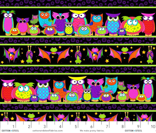 Parliament of Owls Border Stripe Happy Owl O Ween Sue Marsh RJR Studio Fabrics Quilters Cotton Fabric Fetish