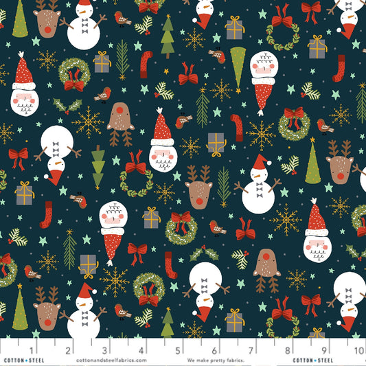 Jolly Good Time Navy RJR Studio Christmas Lane RJR Fabrics Quilters Cotton Fabric Fetish