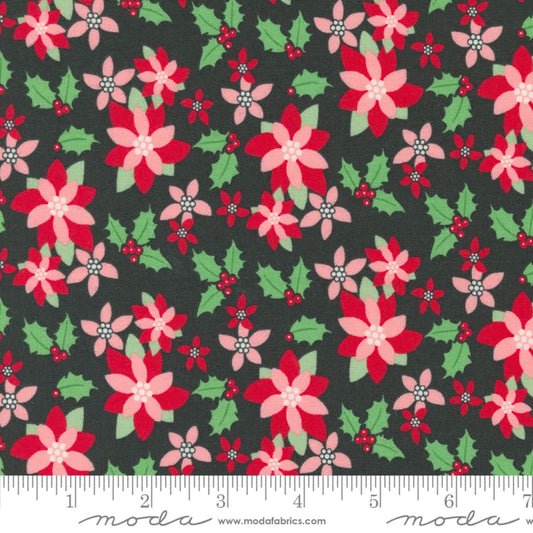 Poinsettia Coal Kitty Christmas Urban Chiks Chicks Moda Fabrics 100% Quilters Cotton Fabric Fetish