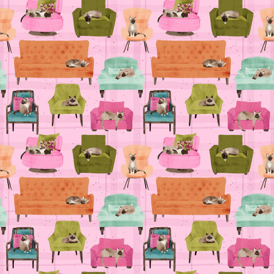 Lounge Cats Multi Lazy Sunday Pammie Jane Dear Stella Fabric Quilters Cotton Fabric Fetish