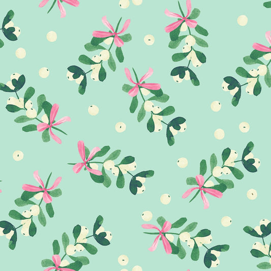 Mistletoe Mint BlueBellGray Fa La La Lewis and Irene 100% Quilters Cotton Fabric Fetish