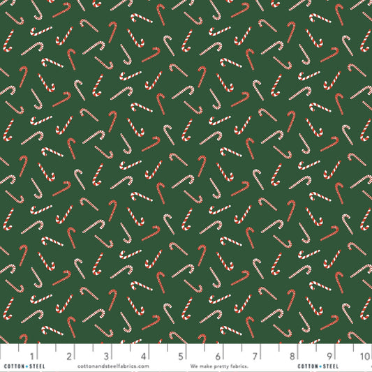 Candy Cane Toss Hunter Green RJR Studio Christmas Lane RJR Fabrics Quilters Cotton Fabric Fetish