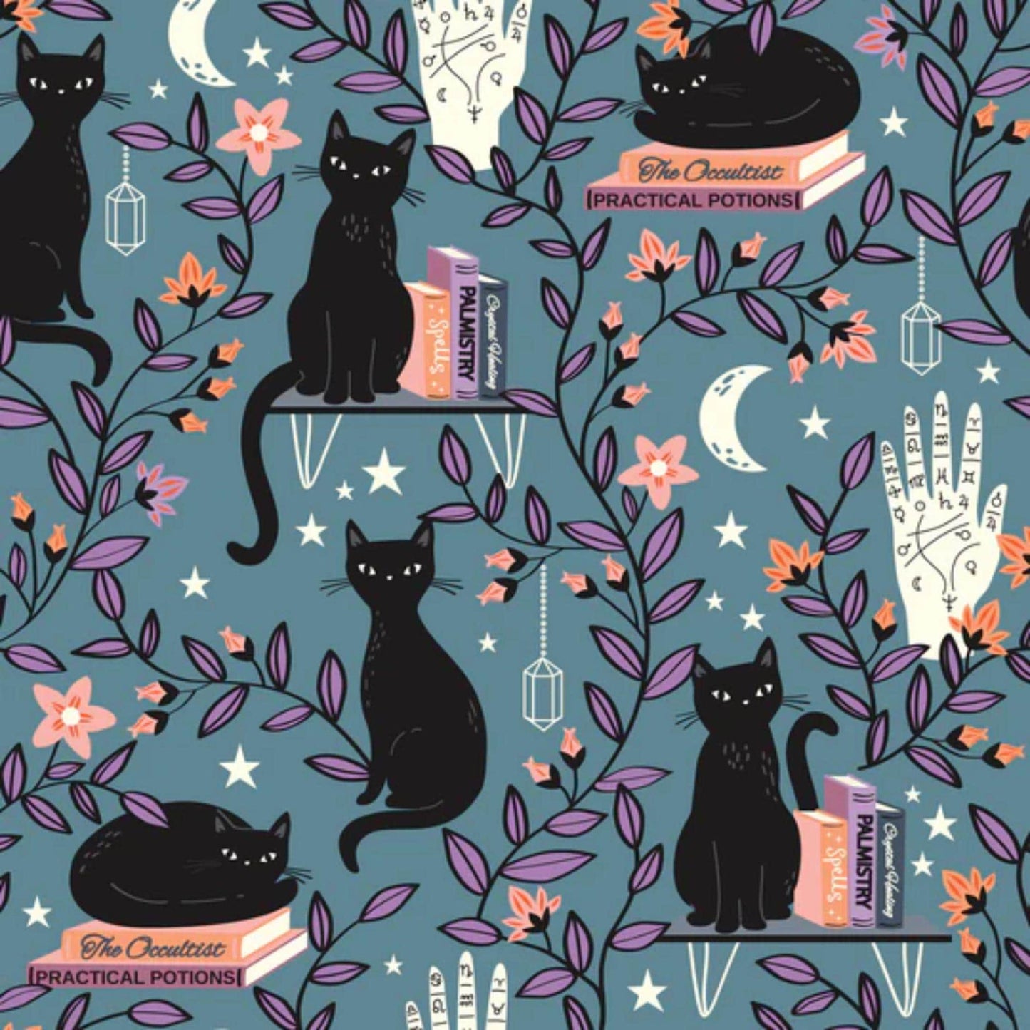 Black Cats Spellbound Sally Mountain Dashwood Studio Quilters Cotton Fabric Fetish