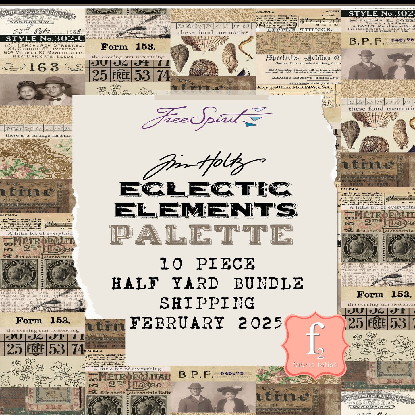 February - Palette Neutral -  10pc Fat Quarter or Half Yard Bundles- Eclectic Elements - Tim Holtz - FreeSpirit Fabrics